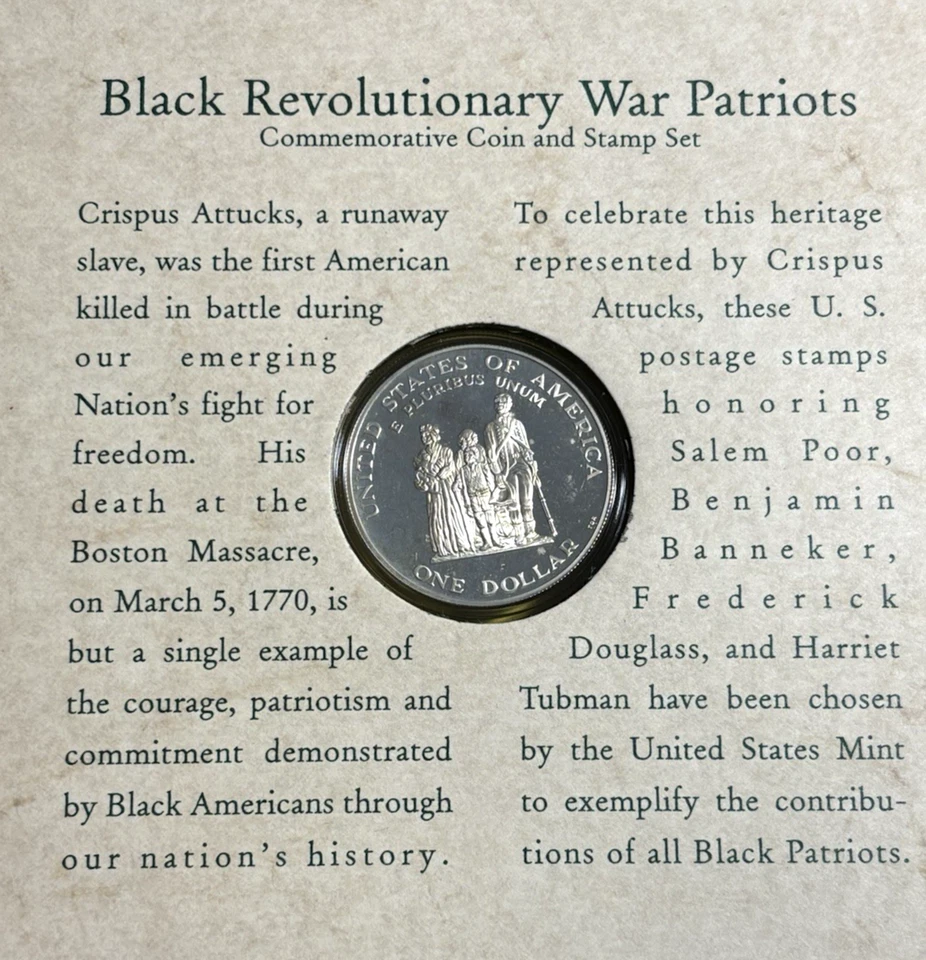 1998-S $1 Proof Silver Black Revolutionary War Patriots Coin & Stamp Set w/COA - Image 4 of 4