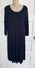 EILEEN FISHER Black Jersey Dress MIDI Ruched 2 Pockets Made in USA Size S 2/4