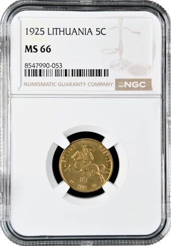 Lithuania 5 centai 1925, NGC MS66, "First Republic (1925 - 1938)"