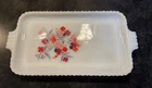 Vintage Milk Glass Floral Snack Tray Rectangular Handled Serving Plate