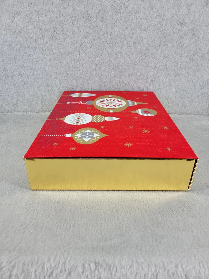 Lindo adorno de Navidad rojo y dorado caja de regalo de almacenamiento de vacaciones 12" x 2,5" x 9" Foto 4 de 4