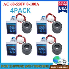 4pcs AC 60-500V 0-100A 22mm 3 in 1 Voltmeter Ammeter LED Digital Volt/AMP Meter