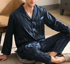SILKPEACE 2nd Item FREE SHIP Mens Silk Satin Pajamas Set Lounge Pants POCKET PJ