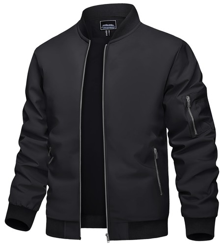 Men's Lightweight Bomber Jacket Causal Spring Fall Windbreaker Full Zip Outwear - Picture 13 of 82