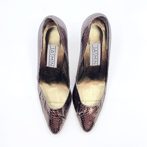 JASMIN Metallic Bronze Snakeskin Leather Pumps US Women's Size 9 Closed Toe - Picture 9 of 9