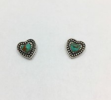 Southwest Turquoise Cab Small Heart Stud Earrings Sterling Silver 925 FMGE
