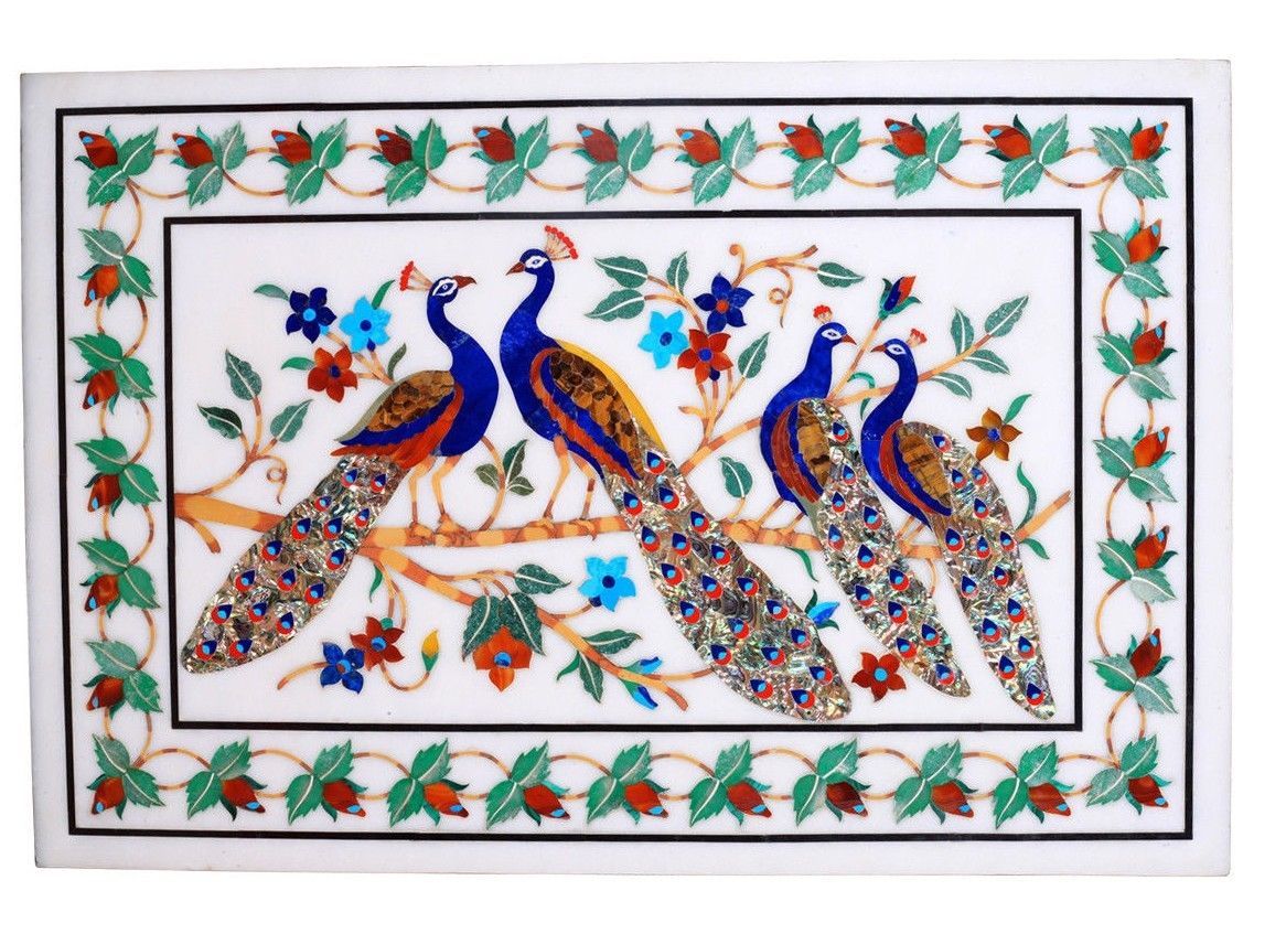 36x24 Handmade Pietra Dura Marble Table Top for Home or Office Decor