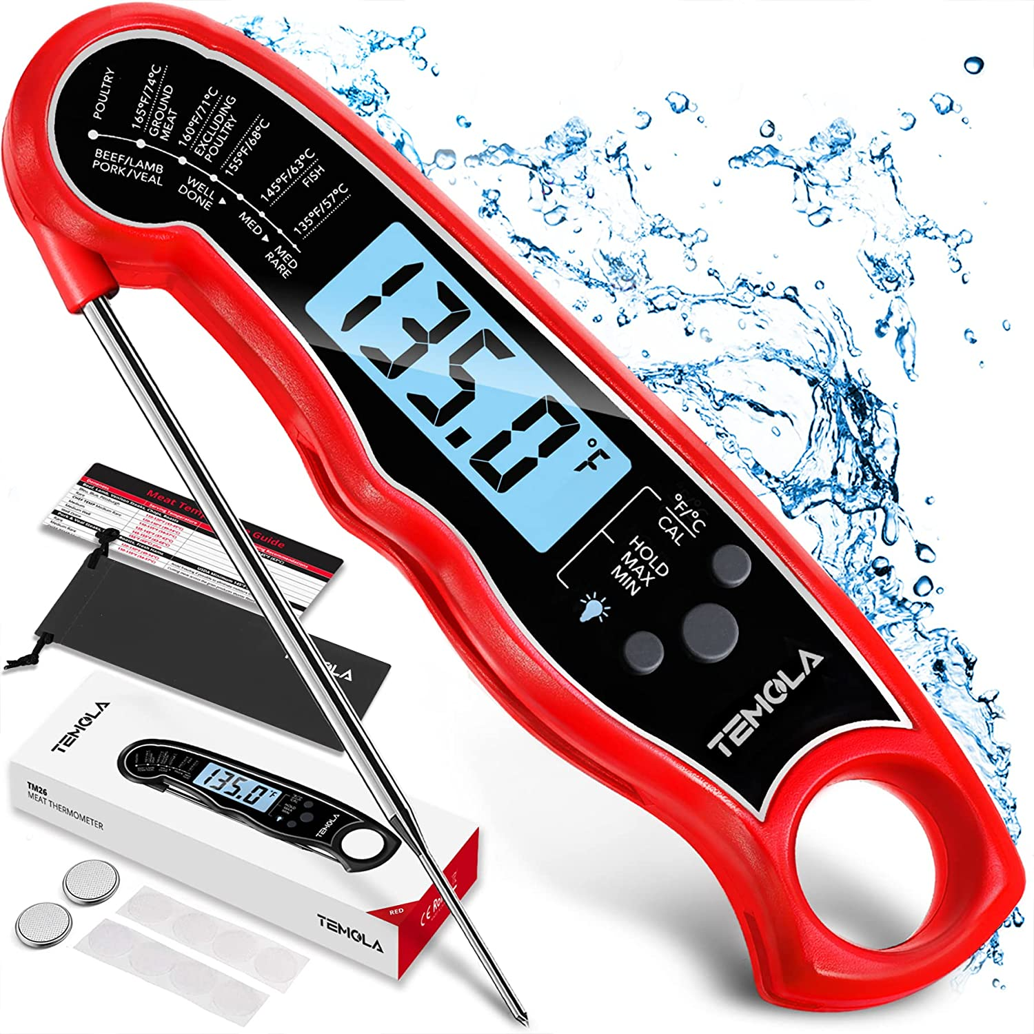 Meat Thermometer Instant Read Food Thermometer with LCD Backlight Calibration Wa-image