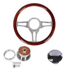 CJ Classics Steering Wheel 14" 9-Bolt 3-Spoke Walnut Woodgrain Half-Wrapped K...