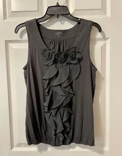 LOFT Gray Scoop Neck Ruffled Front, Elastic Waist Sleeveless Women's SMALL