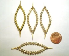 6 Vintage Brass Austrian Crystal Rhinestone 48mm. Navette 2 Prong Findings E47