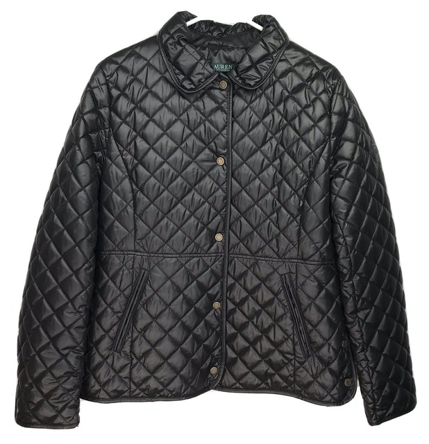 Women’s LARGE Ralph Lauren LRL Black Diamond Quilted Snap Front