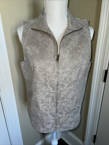 Relativity Womens Vest Size M Camel Paisley Suede Floral Embossed - Picture 8 of 12