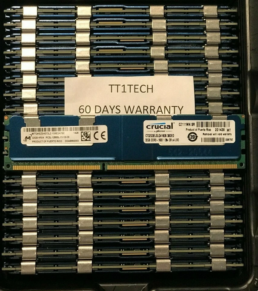 Micron 32GB (1x32GB) 4Rx4 PC3L-12800L 1,35V Arbeitsspeicher MT72KSZS4G72LZ-1G6E2A7BE 20 Stück