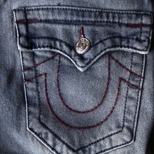 True Religion Men Genò Big T Flap Relaxed Slim Jeans Size 29W 32L Blue New Denim