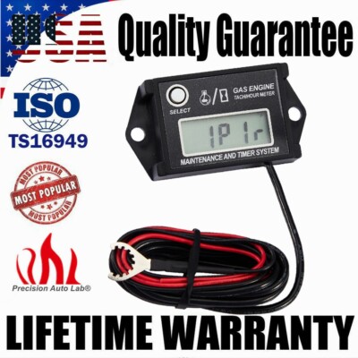 Waterproof Tiny Tach Digital Hour Meter Tachometer Resettable Job Timer Power