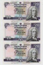SCOTLAND 3 X 20 POUNDS 2012 PICK 354 CONSECUTIVE & LOW NUMBERS UNC