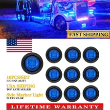 10X Round 3/4'' Side Marker LED Lights Bullet Clearance Truck Trailer Light Blue