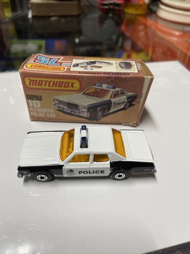Matchbox Superfast No. 10 Plymouth Gran Fury Police Car (AMBER WINDOWS) With Box