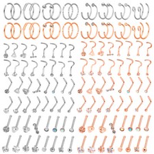 32PCS Nose Hoop L/Bone/Screw Shaped Nose Studs Ear Lip Rings Piercing Kit 20G