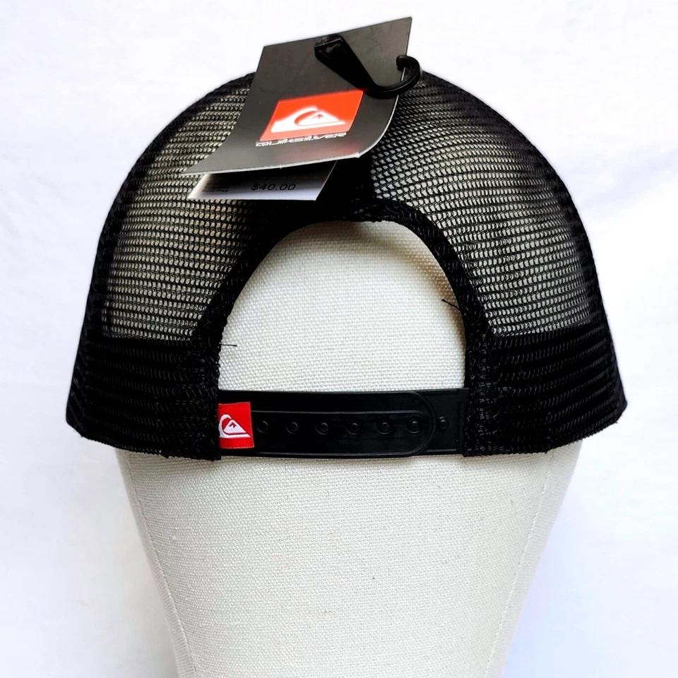 NUEVO QUIKSILVER GORRA DE BOLA DE MALLA NEGRA GORRA PLANA AJUSTABLE SNAPBACK CAMIONERO Foto 3 de 4