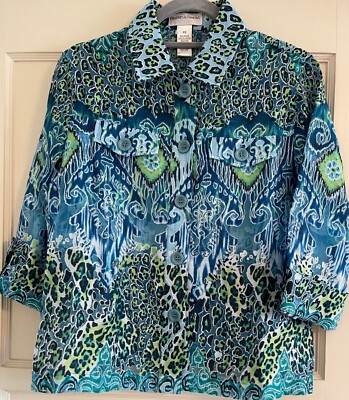 DRAPER'S & DAMON'S PETITES, PS, 3/4 SLEEVES BLOUSE, PARTIALLY SHEER, BLUES, NWOT