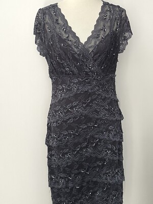 Marina Women's Dress Sheath Gray Layered Lace Sequins Stretch Lined Sz 12 |  eBay