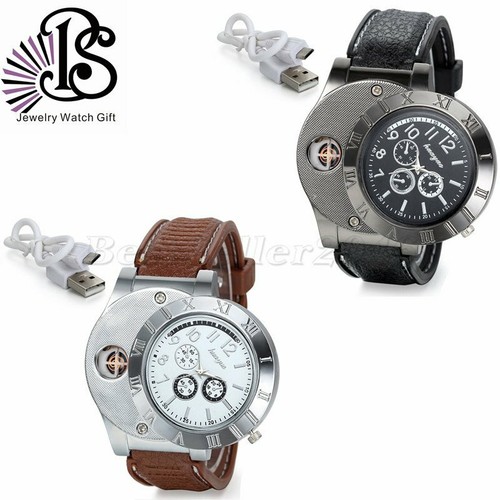 Herren Militäruhr Zigarettenanzünder mit USB Wiederaufladbar Quarz Armbanduhr