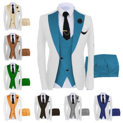 Formeller Herren 3-teiliger Anzug Bräutigam Trauzeuge Hochzeit Abschlussball Smoking Blazer + Weste + Hose