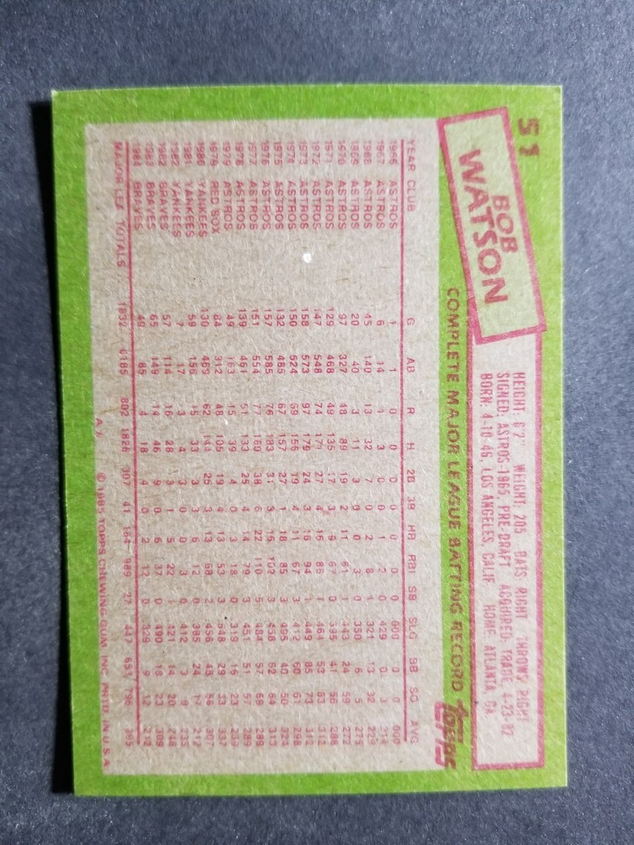 1985 Topps BOB WATSON card # 51 [C6] | eBay