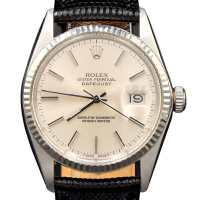 Mens Rolex Datejust 16014 Stainless Steel Watch 18K White Gold Bezel Silver Dial