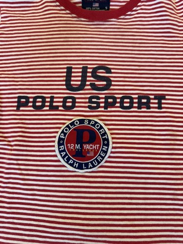 Vintage US Polo Sport Striped T-Shirt Single Stitch Youth Size 5 Red - Picture 2 of 4