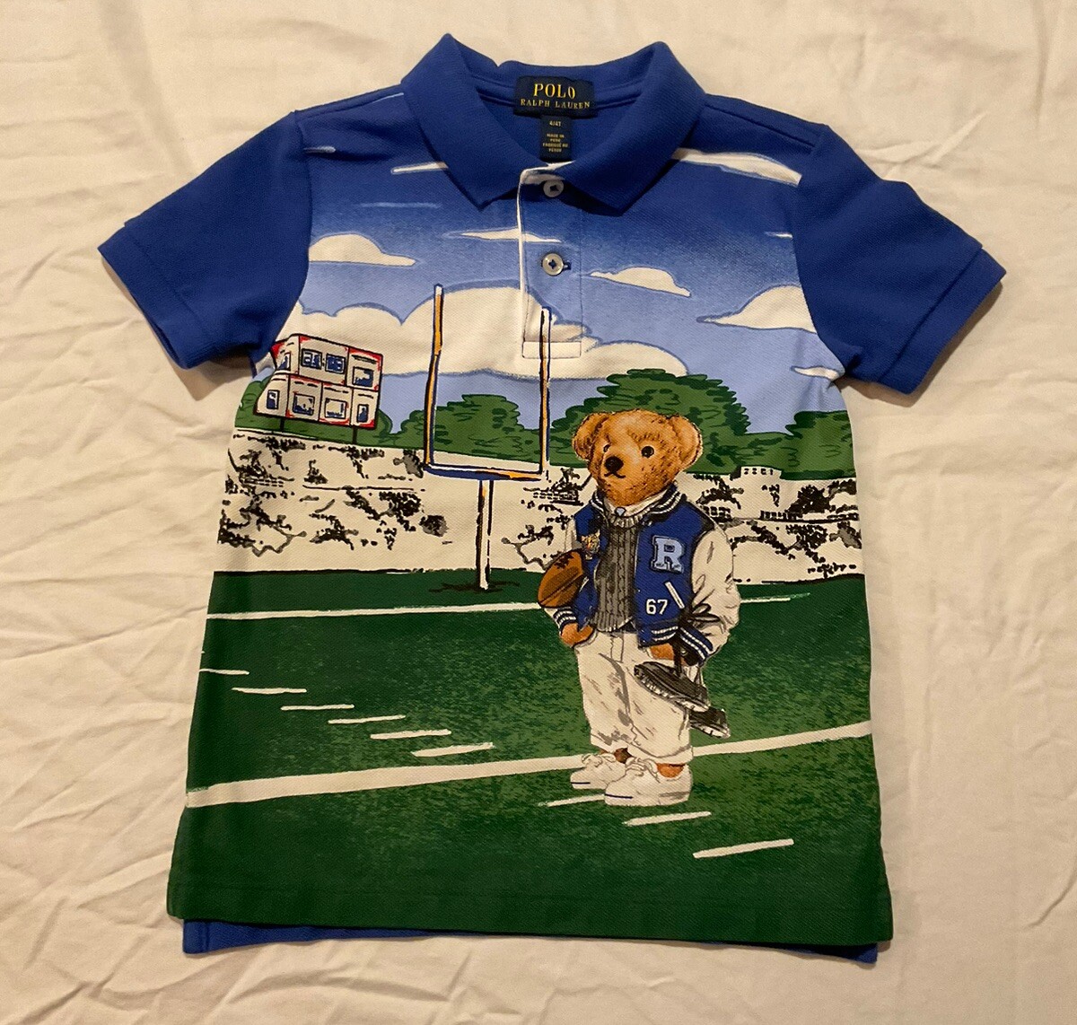Polo Ralph Lauren Kids Boys Polo Short Sleeve Shirt Football Preppy Bear 4T