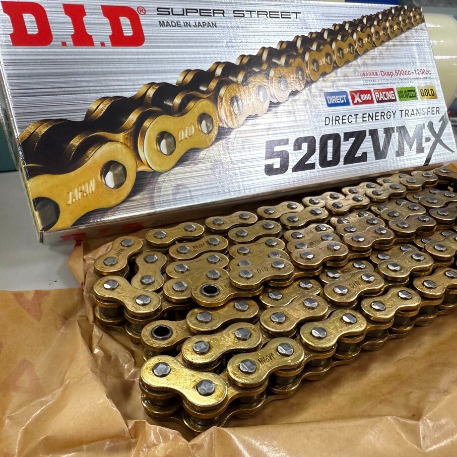 メジロ5連 Japan DID Motorcycle Gold X-Ring Chain, 520ZVM-X G&G 120ZB