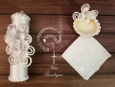 Beautiful 4 Pcs Baptism Candle Set White Baptism Set, Baptism Candle Set