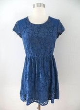 Urban Outfitters size XS blue floral lace print short sleeve dress cobalt