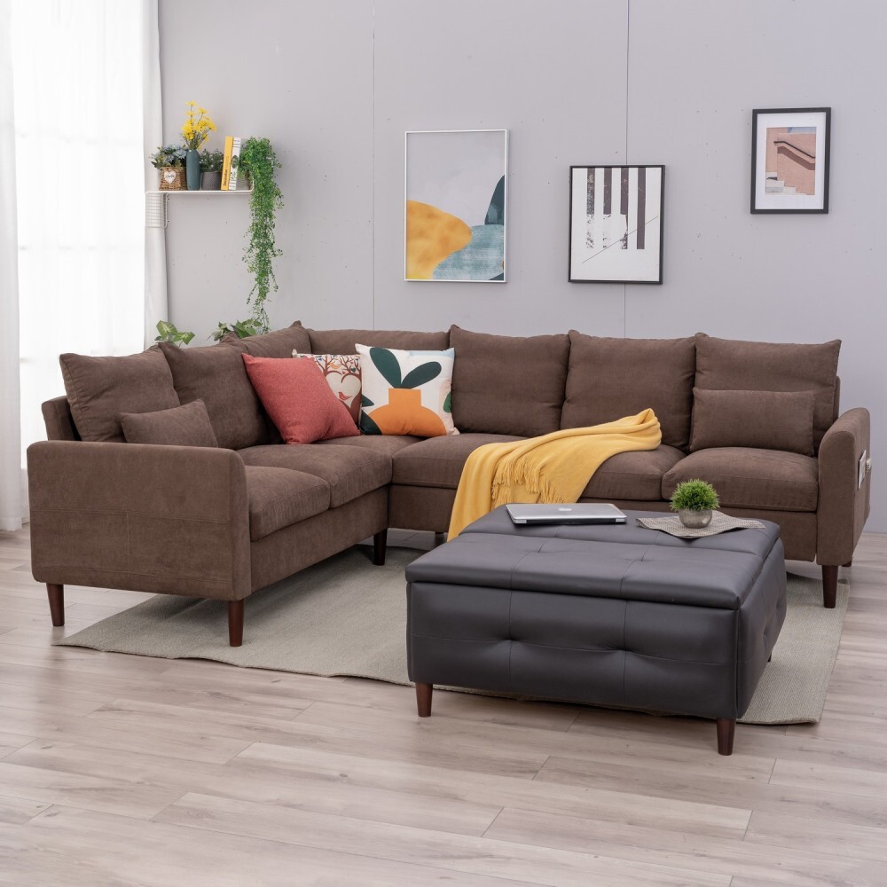 Seats Sectional Sofa Set Modern Linen Fabric L-Shaped Couch NEW