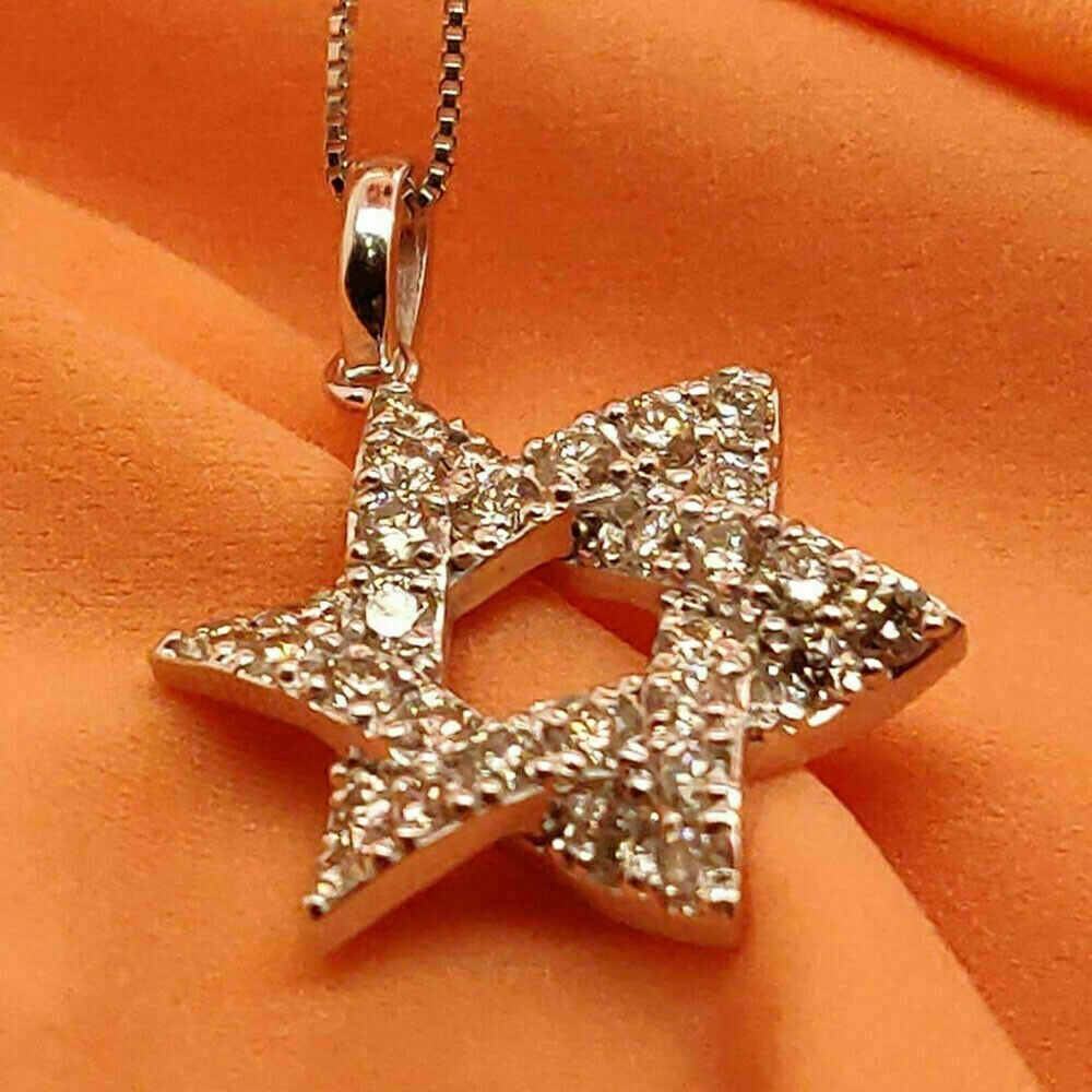 2Ct Round Cut Diamond Star Of David Pendant Necklace 925 Silver 14K