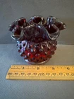 DARK RUBY RED FENTON AMBERINA HOBNAIL RUFFLED EDGE VASE PLANTER VINTAGE