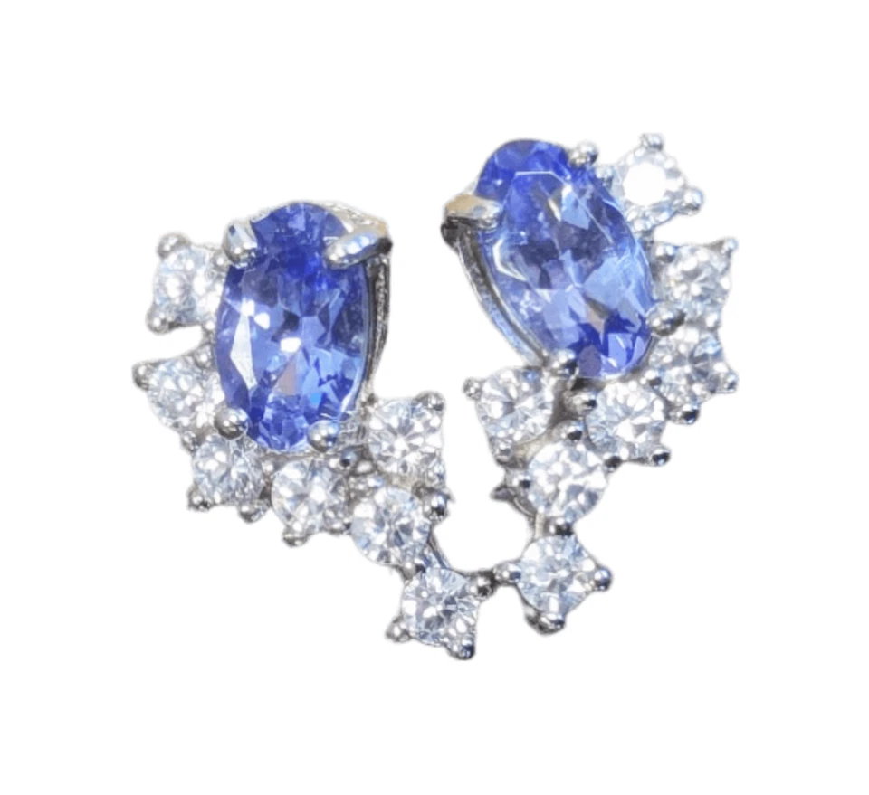 Orecchini in Argento 925 con Tanzanite e Strass AA – Eleganza e Raffinatezza - Immagine 2 di 2