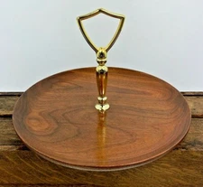 Vintage Walnut Woodworked Appetizer Serving Tray Artist Signed Don 1986