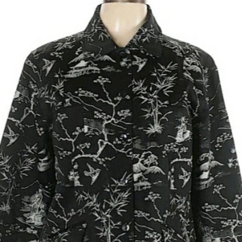 Chico's Blazer Single Breasted 2 Black Satin Embroidered Japanese Garden - Picture 7 of 12