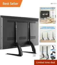 Sleek Black Universal Tabletop TV Stand Fits 32-55 Inch TVs with Height Options