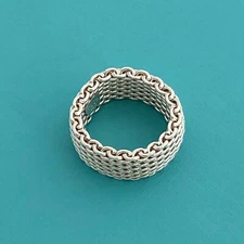 Size 5  Tiffany & Co Sterling Silver Somerset Mesh Basket Weave Ring
