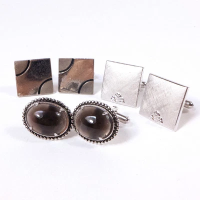 Assortiment Lot De 3 Paires Homme Swank Vintage Métal & Argent Sterling Boutons - Photo 1/4
