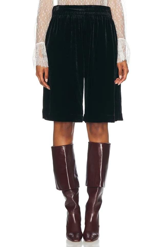Pantalones Cortos Culottes De Terciopelo Negro De Colección Dennis Goldsmith Bermudas Rodilla Elastizados Talla 6 Foto 2 de 4