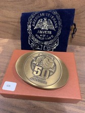 New Brass Amvets 50th Veteran Of World War II Army Usaf NOS Vtg Belt Buckle