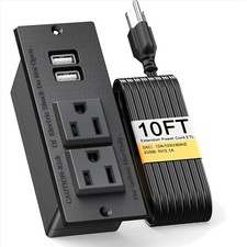 Multi-Functional Table Power Strip: 2 USB  2 AC Outlets for Home  Office