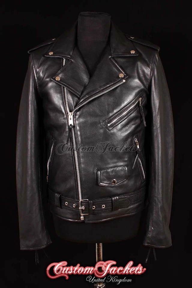 Men's BRANDO' Black SLIM-FIT Biker Leather Jacket Napa Leather Motorcycle Jacket - Image 2 of 4