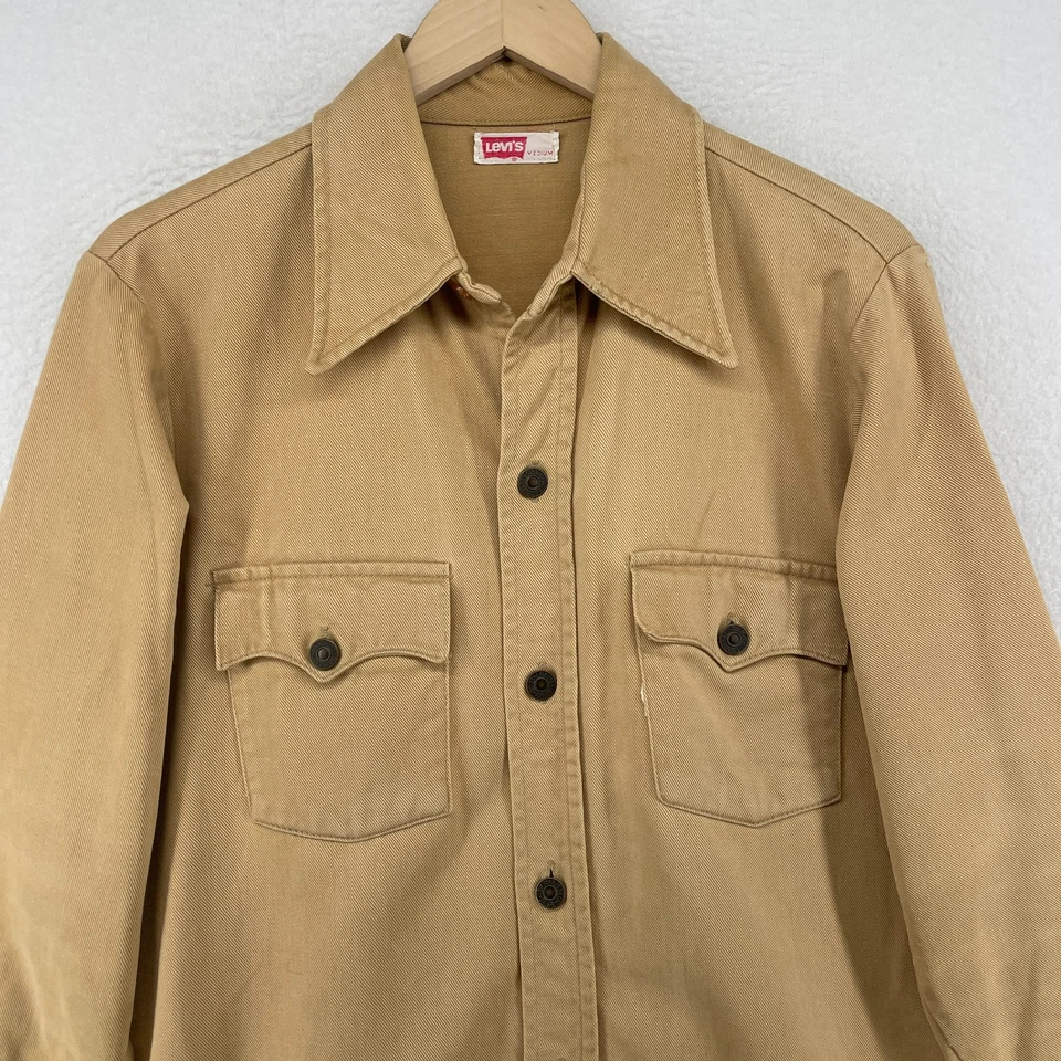 Camisa LEVIS De Colección Para Hombres M Roja Ala de Murciélago Sarga Abotonada Utilidad Manga Larga Marrón Foto 4 de 4